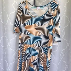 NWT LuLaRoe Nicole Dress - 3x Mustard Blue Stripes